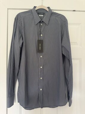 Dolce & Gabbana Gold Line Navy Stripe Dress Shirt – Size 42 – NWT